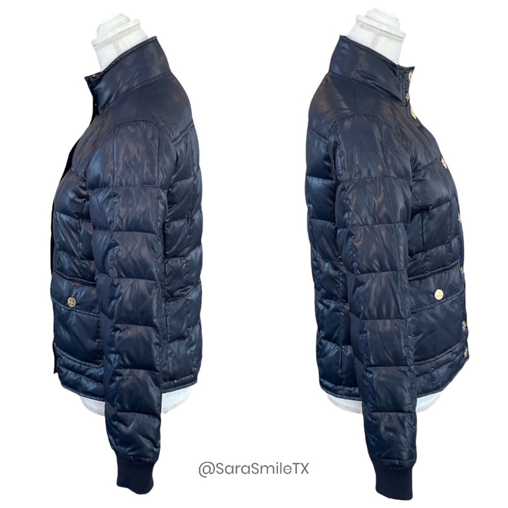 TORY BURCH Authentic Navy Blue Goose Down Puffer Gold Button Winter Coat - Picture 12 of 14